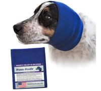 Happy Hoodie - Banda calmante para perros y gatos, marca americana, alivio de la ansiedad, protección contra ruidos, peluquería, truenos y fuegos artificiales, L, azul