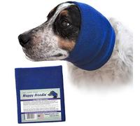 Happy Hoodie - Banda calmante para perros y gatos, marca americana, alivio de la ansiedad, protección contra ruidos, peluquería, truenos y fuegos artificiales, L, azul