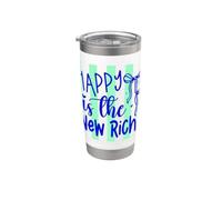 Happy Is The New Rich Positive Life Cita Vaso térmico de acero inoxidable de doble pared