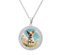 Happy Jack Russell Terrier Dog Running - Collar redondo con colgante circular para mujer, joyería de moda, talla única, Metal, No es una piedra preciosa