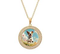 Happy Jack Russell Terrier Dog Running - Collar redondo con colgante circular para mujer, joyería de moda, talla única, Metal, No es una piedra preciosa