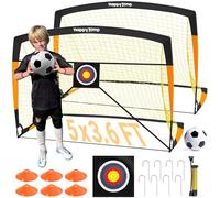 Happy Jump Portería de Fútbol Pop-Up Plegable - 152 x 110 cm, 2 Porterías, Negro y Naranja con Balón, Bomba, Conos y Diana | Set de Entrenamiento Completo para Jardín y Familia