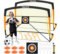 Happy Jump Portería de Fútbol Pop-Up Plegable - 213 x 152 cm, 2 Porterías, Negro y Naranja con Balón, Bomba, Conos y Diana | Set de Entrenamiento Completo para Jardín y Familia
