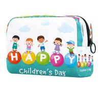 Happy Kids on Children's Day - Bolsa de cosméticos para mujer, neceser de viaje, bolsa organizadora de maquillaje grande con cremallera, multicolor, 18.5x7.5x13cm/7.3x3x5.1in, Neceser
