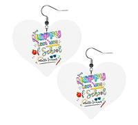 Happy Last Day Of School Hello Summer Pendientes de cuero para mujer Pendientes colgantes Gota Corazón Colgante con gancho Regalos para niña adulta
