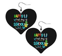 Happy Last Day Of School Hello Summer Pendientes de cuero para mujer Pendientes colgantes Gota Corazón Colgante con gancho Regalos para niña adulta
