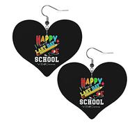 Happy Last Day Of School Hello Summer Pendientes de cuero para mujer Pendientes colgantes Gota Corazón Colgante con gancho Regalos para niña adulta