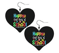 Happy Last Day Of School Hello Summer Pendientes de cuero para mujer Pendientes colgantes Gota Corazón Colgante con gancho Regalos para niña adulta