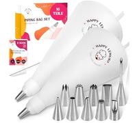 Happy Lemuro Juego de mangas pasteleras premium (16 piezas) - 2 bolsas de algodón (35 y 40 cm) con boquillas grandes - manga pastelera con boquillas para decoración de tartas - reutilizable y apto