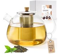 Happy Lemuro Tetera de cristal con filtro - 1,5 litros - Grosor de cristal elevado - Tetera de cristal - Tetera de cristal - Tetera para té suelto - Tetera robusta - Tetera de cristal - Utensilio de