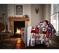 Happy Linen Company Christmas Patchwork - Manta de Franela con Reverso de Forro Polar - Estampado navideño - Rojo - Grande