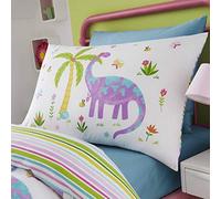 Happy Linen Company Fundas Infantiles Reversibles para Almohada - Estampado de Dinosaurios Rosas sobre Blanco - Set de 2