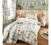 Happy Linen Company Niñas Niños Niños Selva Safari Animales Marfil Individual Reversible Suave Fácil Cuidado Ropa De Cama Funda Nórdica Edredón Juego De Cama con Funda De Almohada