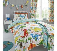 Happy Linen Company Set de Fundas Infantiles para edredón - Reversible - Dinosaurios - Tamaño bebé