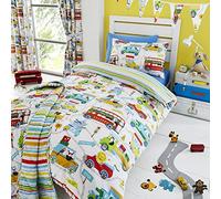 Happy Linen Company Set de Fundas Infantiles para edredón - Reversible - Estampado con Animales del Zoo - Blanco - Individual