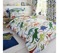 Happy Linen Company Set de Fundas Infantiles para edredón - Reversible - Estampado de Dinosaurios con tiranosaurio Verde - Matrimonio