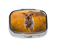 Happy Little dog1 Pastillero para viajes, organizador cuadrado portátil con compartimentos para medicamentos, vitaminas y suplementos, diseño de metal duradero.