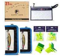 Happy Loon Kit de organización y protección de pesca definitivo, bolsa impermeable, 2 fundas para señuelos (2 tamaños), 24 protectores de gancho (12 de cada tamaño), elegante caja de regalo