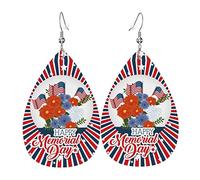 Happy Memorial Day 2023 Remember & Honor Pendientes colgantes de cuero con clip Faux PU Ligero Gota de lágrima para mujer