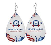 Happy Memorial Day 2023 Remember & Honor Pendientes colgantes de cuero con clip Faux PU Ligero Gota de lágrima para mujer