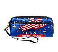 Happy Memorial Day - Estuche para lápices con diseño de bandera estadounidense, de piel sintética, con cremallera, para niños y niñas, suministros escolares y de oficina