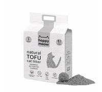 HAPPY MEOW Arena de Tofu para Gatos (6L/2,5Kg) Natural y Biodegradable - Aglomerante Instantáneo, Bajo en Polvo, Control de Olores Duradero, Ultra Absorbente, Desechable en el Inodoro-Carbón Activado