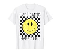 Happy Mind Happy Life 70's Smile, Cara Feliz Sonriente a Cuadros Camiseta