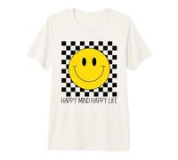 Happy Mind Happy Life 70's Smile, Cara Feliz Sonriente a Cuadros Camiseta Premium