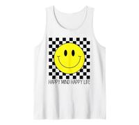 Happy Mind Happy Life 70's Smile, Cara Feliz Sonriente a Cuadros Camiseta sin Mangas