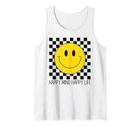 Happy Mind Happy Life 70's Smile, Cara Feliz Sonriente a Cuadros Camiseta sin Mangas