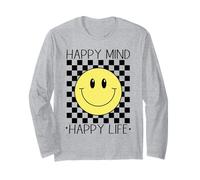 Happy Mind Happy Life 70's Smile, Cara Feliz Sonriente a Cuadros Manga Larga