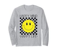 Happy Mind Happy Life 70's Smile, Cara Feliz Sonriente a Cuadros Manga Larga