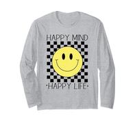 Happy Mind Happy Life 70's Smile, Cara Feliz Sonriente a Cuadros Manga Larga