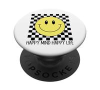 Happy Mind Happy Life 70's Smile, Cara Feliz Sonriente a Cuadros PopSockets PopGrip Adhesivo