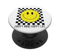 Happy Mind Happy Life 70's Smile, Cara Feliz Sonriente a Cuadros PopSockets PopGrip Adhesivo