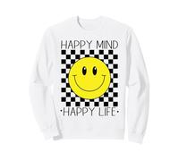 Happy Mind Happy Life 70's Smile, Cara Feliz Sonriente a Cuadros Sudadera
