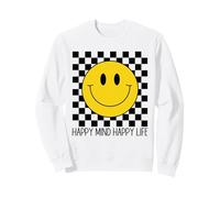 Happy Mind Happy Life 70's Smile, Cara Feliz Sonriente a Cuadros Sudadera