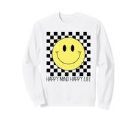 Happy Mind Happy Life 70's Smile, Cara Feliz Sonriente a Cuadros Sudadera