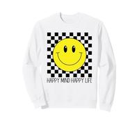Happy Mind Happy Life 70's Smile, Cara Feliz Sonriente a Cuadros Sudadera