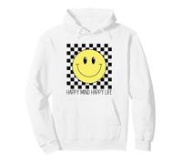Happy Mind Happy Life 70's Smile, Cara Feliz Sonriente a Cuadros Sudadera con Capucha