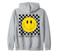 Happy Mind Happy Life 70's Smile, Cara Feliz Sonriente a Cuadros Sudadera con Capucha