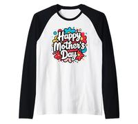 Happy Mothers Day Floral Cute Typography Celebration Design Camiseta Manga Raglan