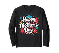 Happy Mothers Day Floral Cute Typography Celebration Design Manga Larga