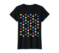 Happy Multicolor Arcoíris, Lunares sobre Negro, 2 Formas, Mania Camiseta gráfica económica, Mujer, Negro, XS