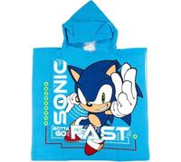 Happy Nemo Poncho de Toalla Infantil Sonic The Hedgehog 110x55 cm | Toalla de baño Azul para Juegos con Pelo con púas en 3D | Traje de baño de Playa para cambiarse para niños o niñas