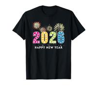 Happy New Year 2026 Fireworks Marquee Numbers Family Party Camiseta