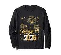 Happy New Year 2026 Party Fireworks Family Matching Holiday Manga Larga