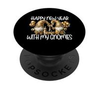 Happy New Year and Hanging with My Gnomies Funny Champagne PopSockets PopGrip Adhesivo