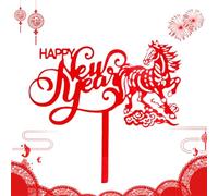 Happy New Year Cake Topper | Decoración De Cumpleaños 2D Acrílico Caballo Del Año Nuevo Lunar - Incrustaciones Para Magdalenas Festivas,Para Familias Panaderías Repostería Casera