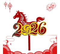 Happy New Year Cake Topper | Decoración De Cumpleaños 2D Acrílico Caballo Del Año Nuevo Lunar - Palillos Para Aperitivos De Fiestas - Para Padres Cumpleaños Pastelerías Reposteros